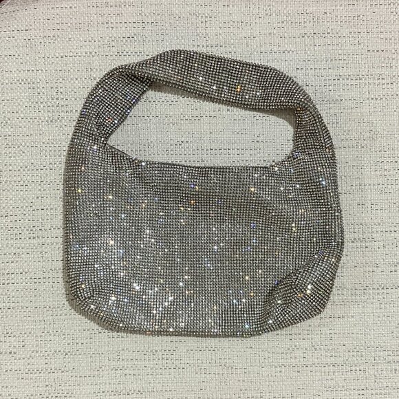 KARA Mini Crystal Mesh Armpit Bag in White (small rip in mesh) + Dust Bag - Picture 6 of 11